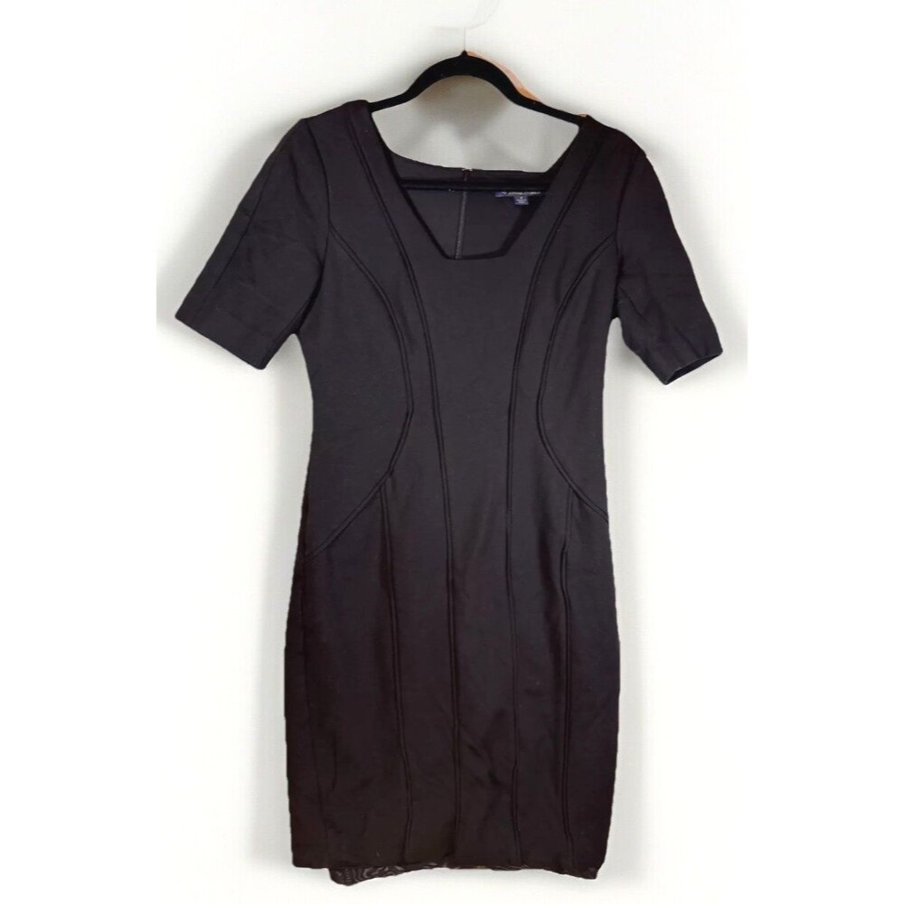 Brooks Brothers Dress Womens Size 4 Sheath Black Short Sleeves Square Neck Lined